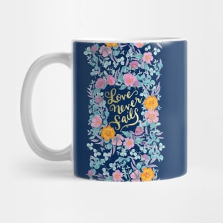 Love Never Fails -  1 Corinthians 13:8 (navy) Mug